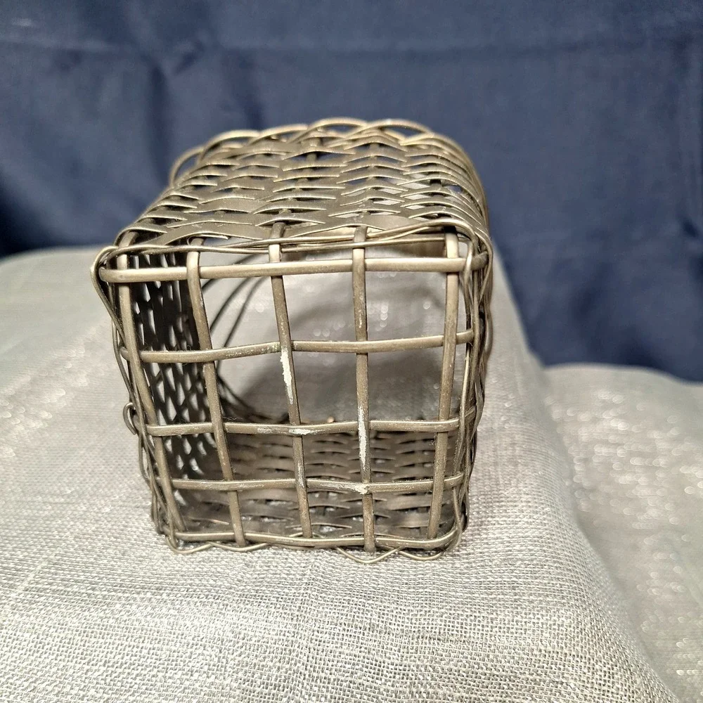 2 Mini Vintage Hammered Copper Basket & Metal Weave Handles Metalware Decor MCM